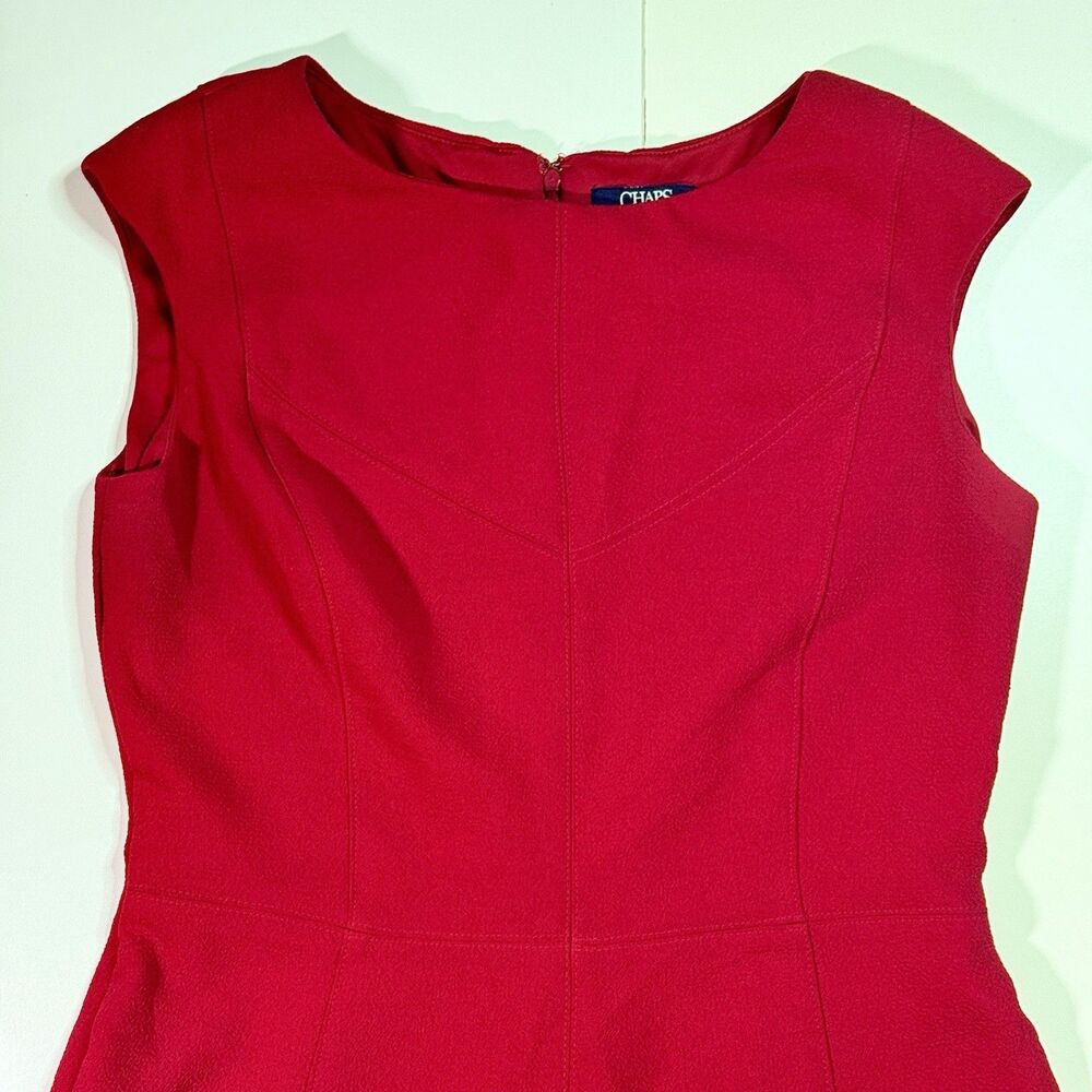 Chaps Ralph Lauren Cherry Red Sleeveless Midi Fit & Flare Zip Close Dress Size 6 - Picture 2 of 10